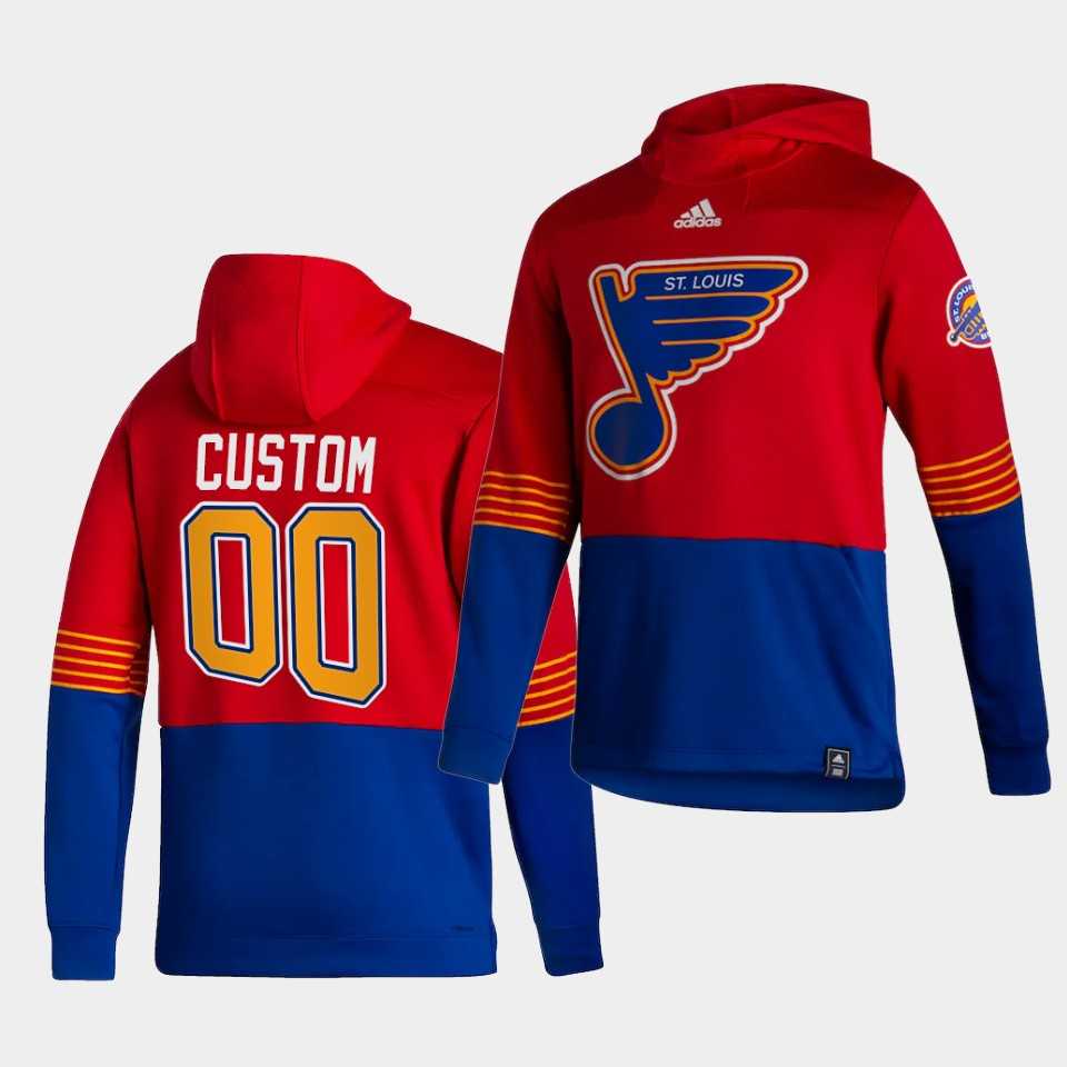 Men St.Louis Blues 00 Custom Red NHL 2021 Adidas Pullover Hoodie Jersey